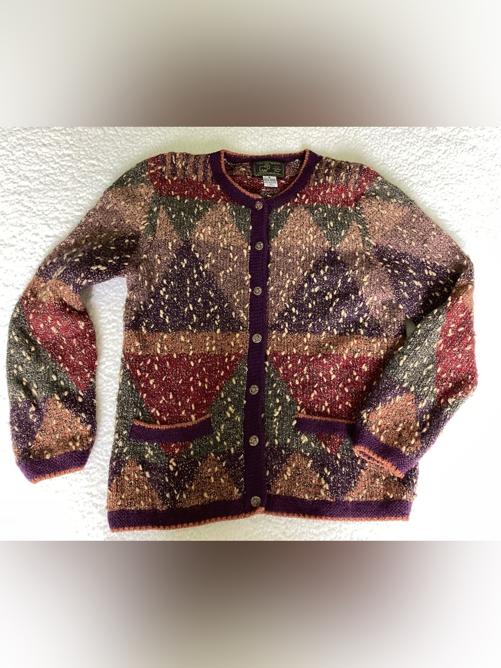 South Wool Hand Knit 100% Wool Cardigan Boho Cottagecore Sweater Small